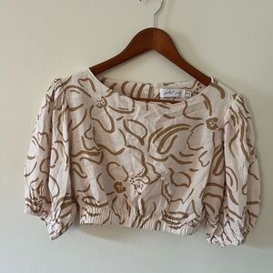 Petal & Pup pink Brown floral Print puff sleeve Crop Top Size 4